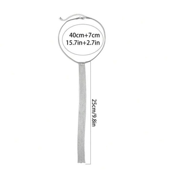 Sterling Silver Tassel Fringe Long Statement Necklace - Picture 6 of 6